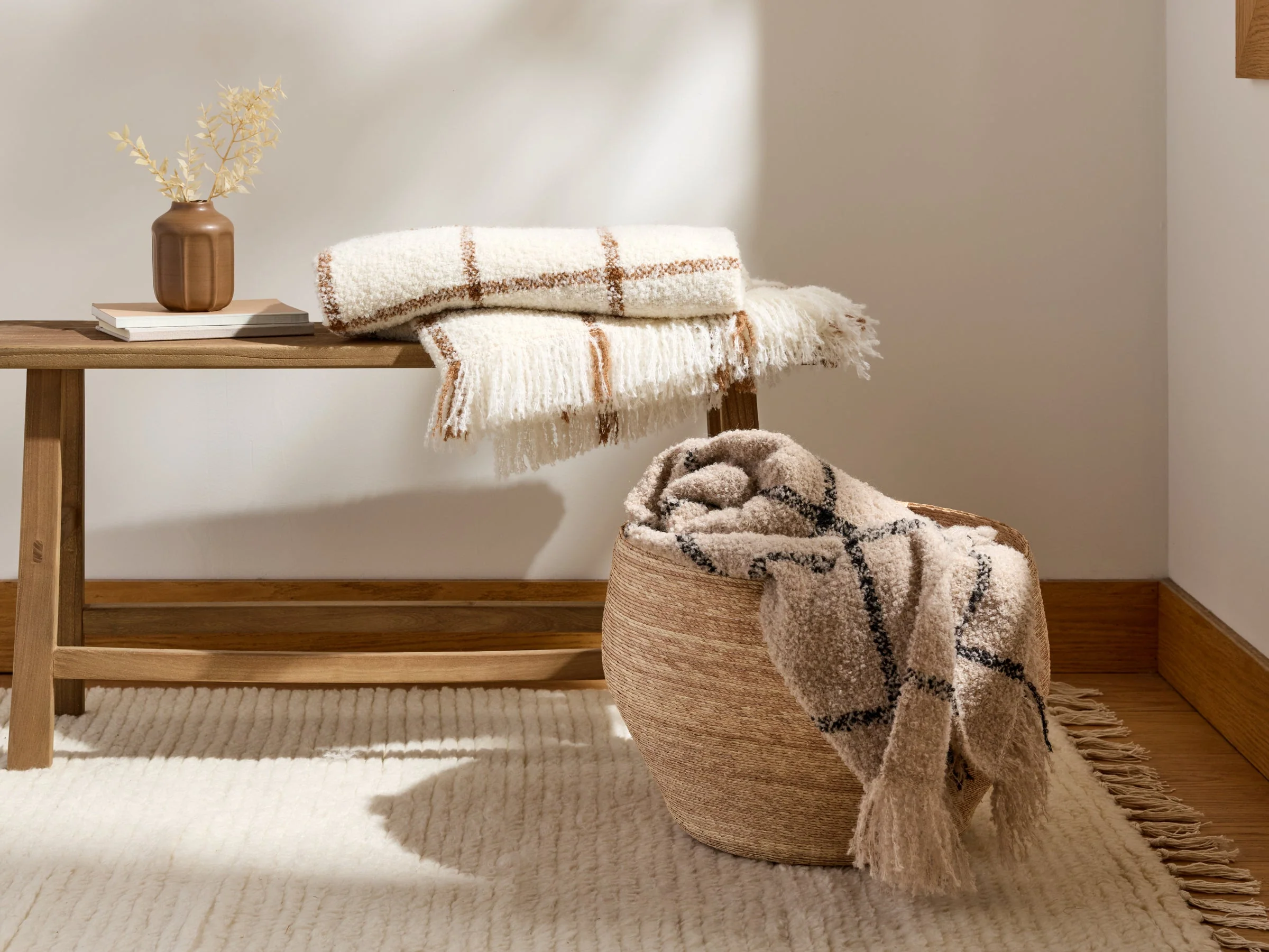 Alpaca Boucle Windowpane Throw - FINAL SALE (Natural with Onyx) - Image 2