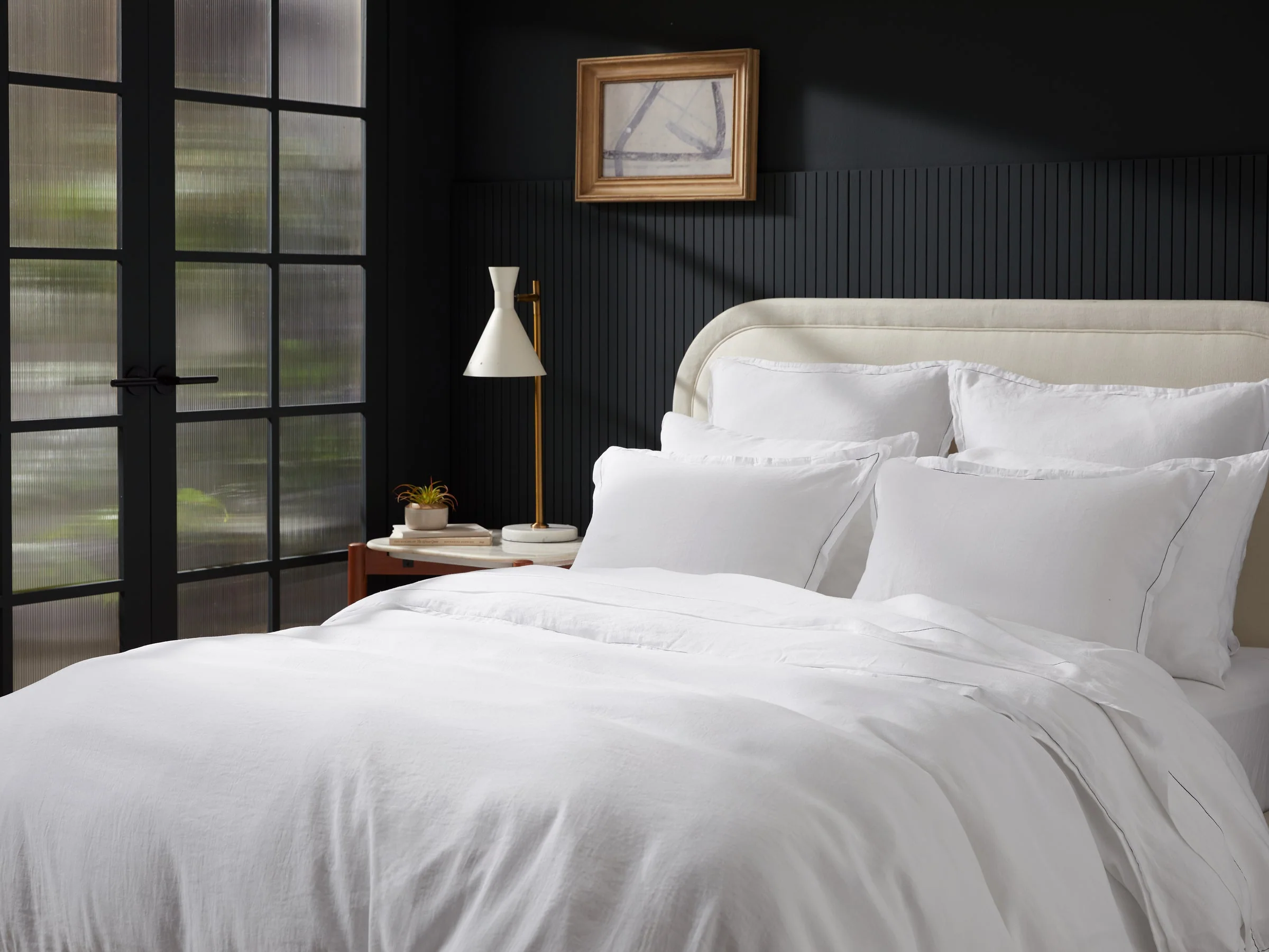 Linen Tencel Top Sheet - FINAL SALE (White with Black) - Image 2