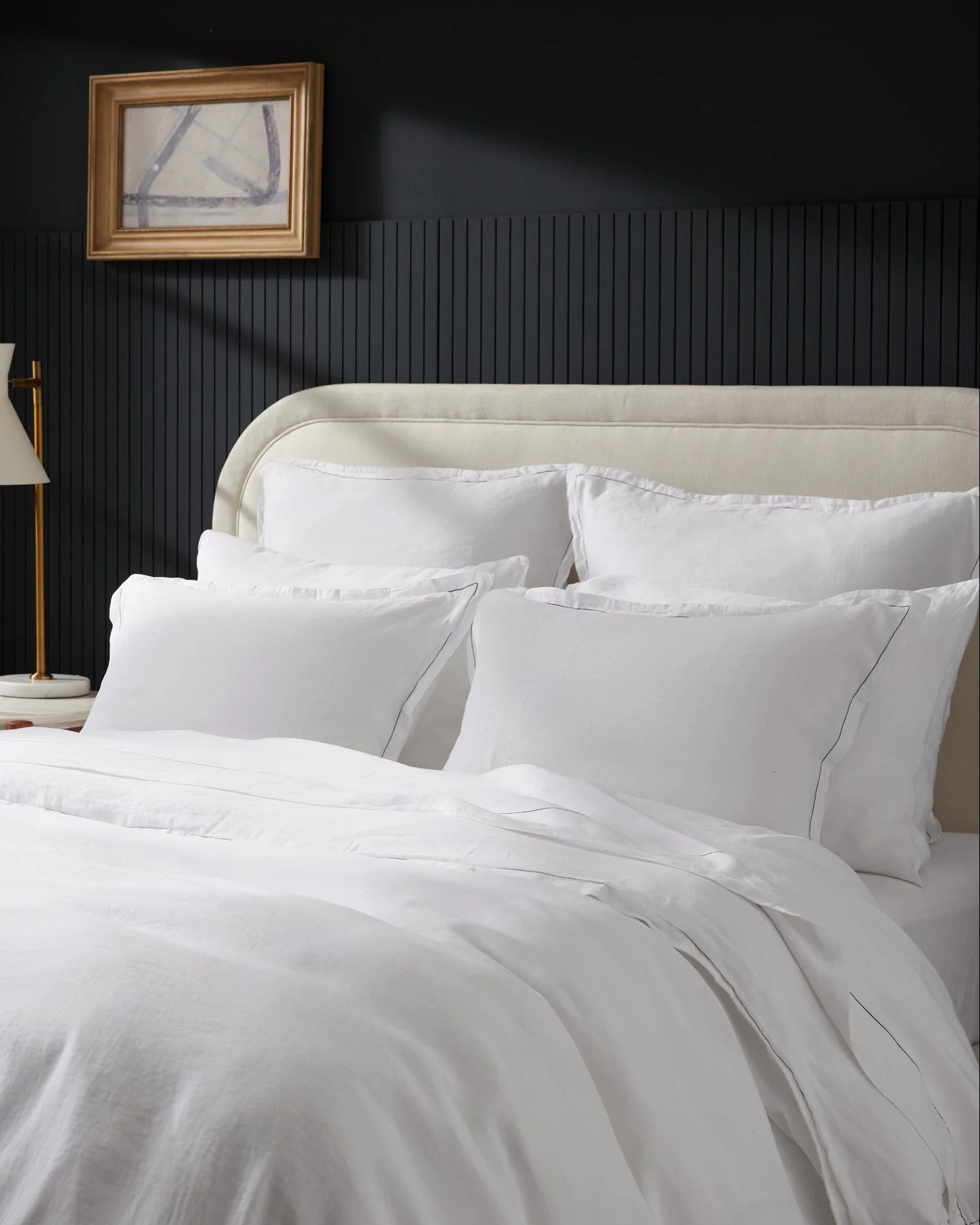 Linen Tencel Sheet Set - White with Black F/Q - Image 2