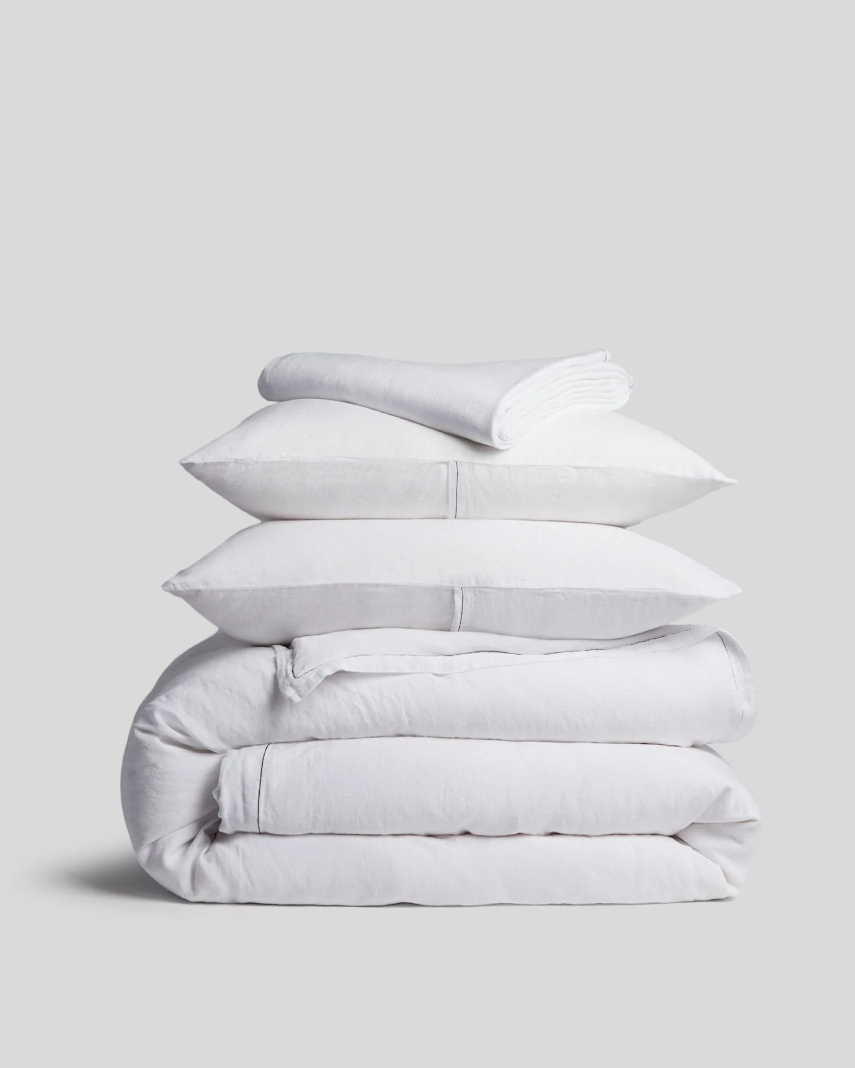 Linen Tencel Venice Set - White with Black K/CK