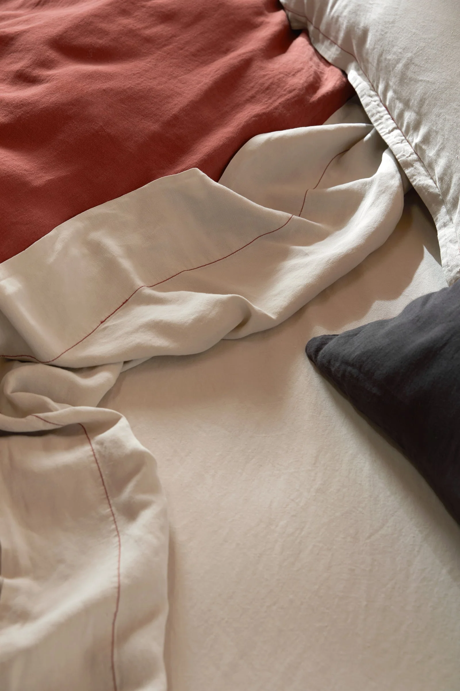 Linen Tencel Duvet Cover Set - Bone with Canyon K/CK - Image 4