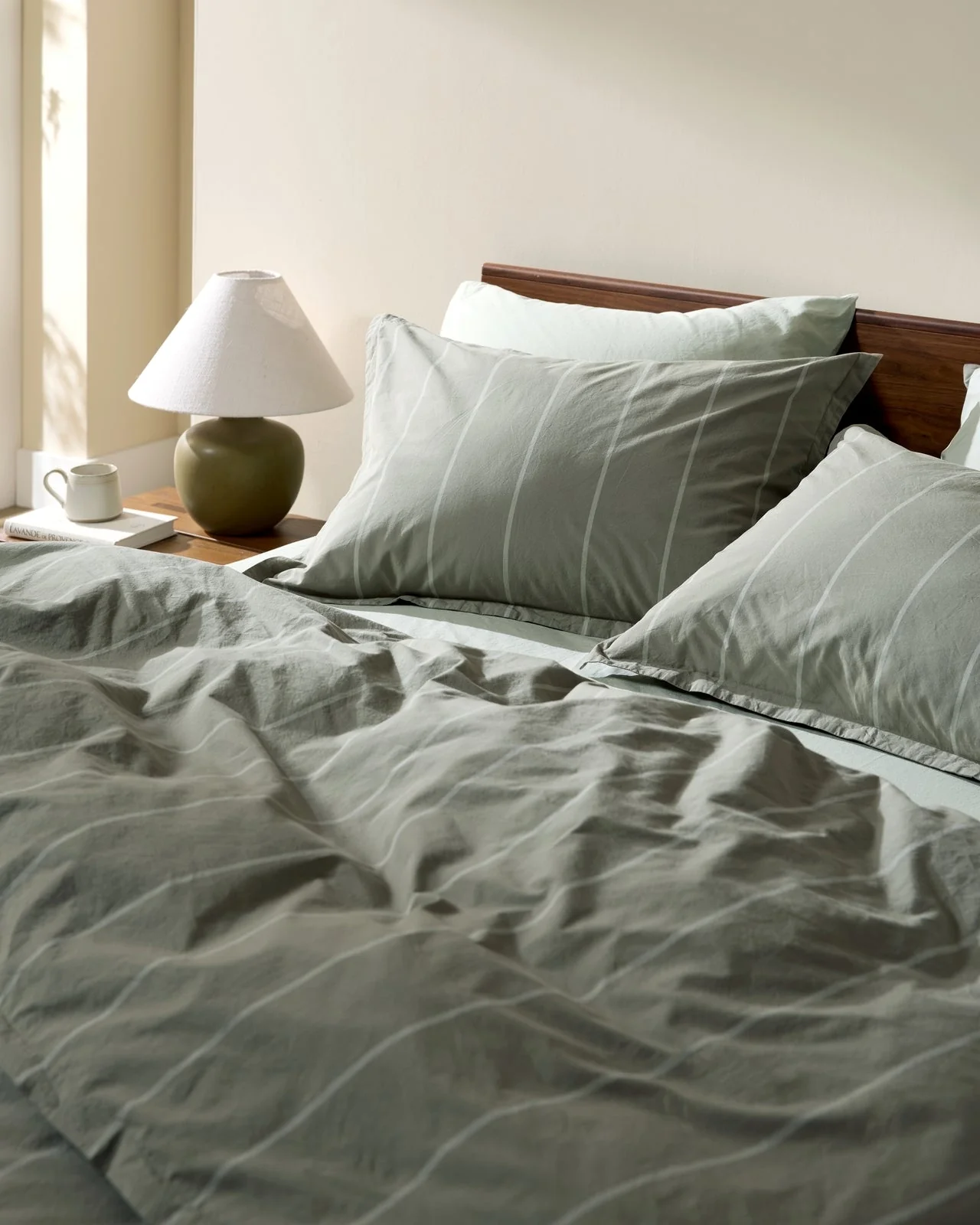 Percale Duvet Cover Set - Moss Stripe F/Q - Image 4