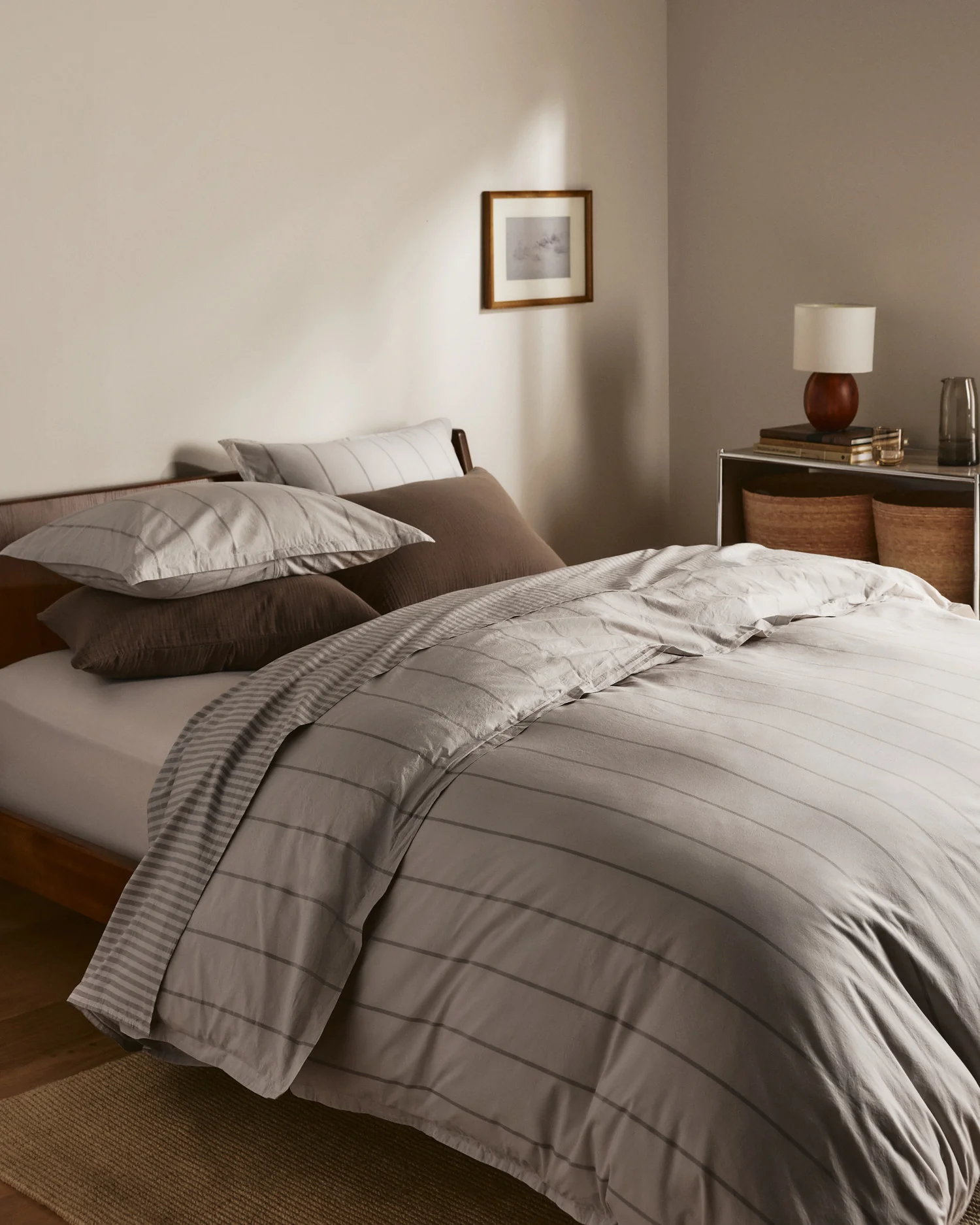 Percale Duvet Cover Set - Pebble Stripe F/Q - Image 4