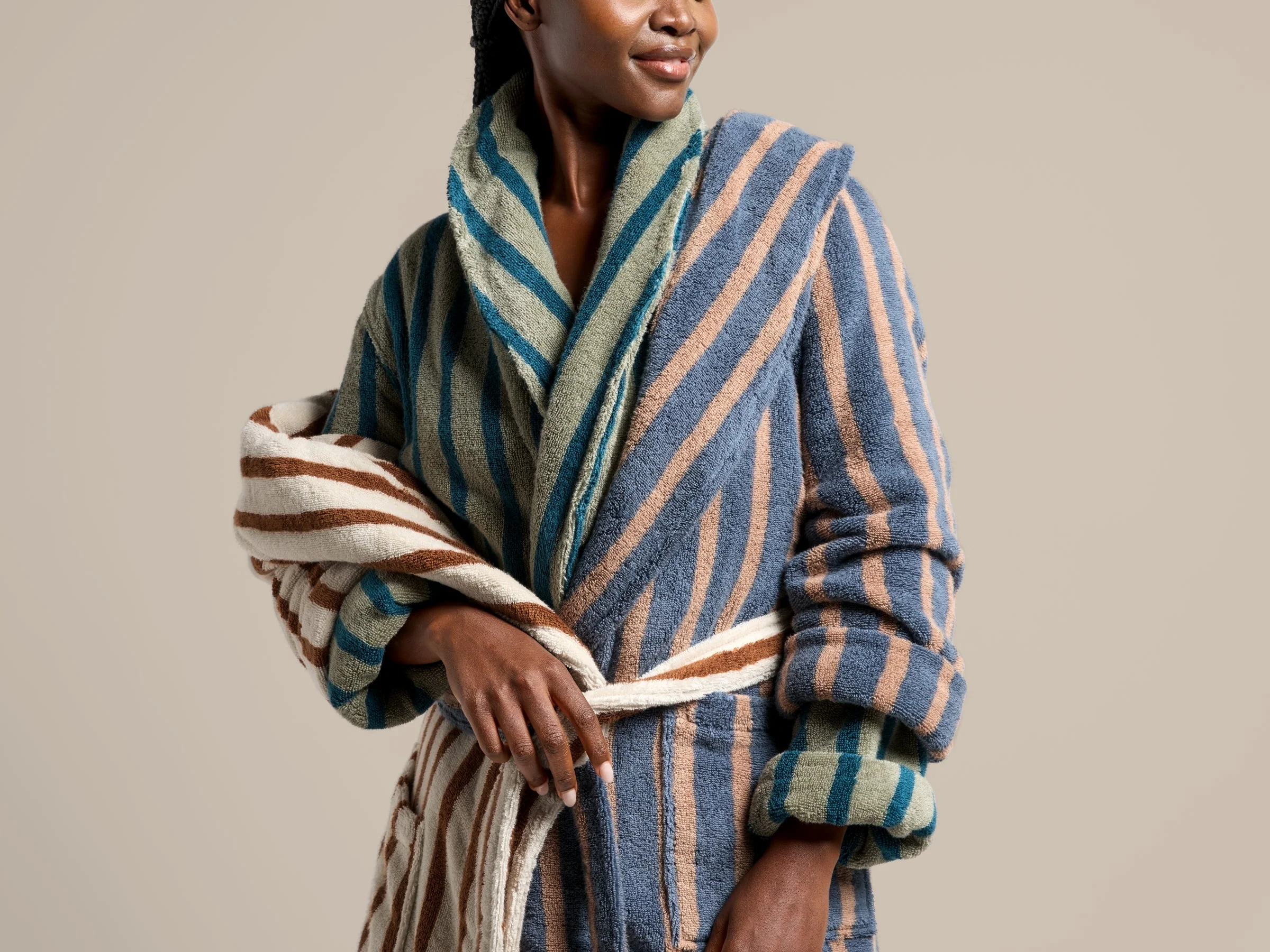 Terry Stripe Robe (Bone and Tobacco) - Image 6