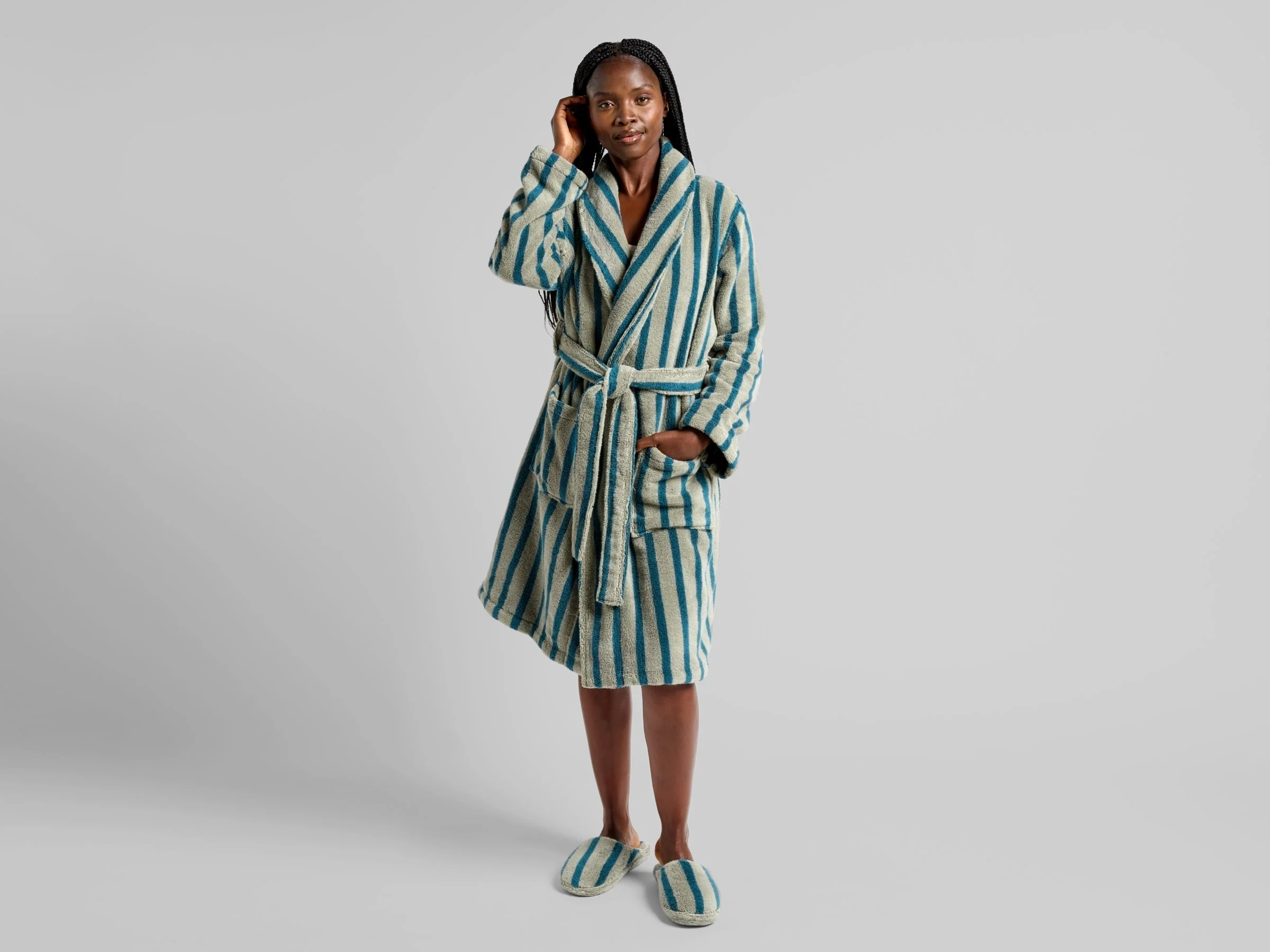 Terry Stripe Robe (Moss and Peacock) - Image 2